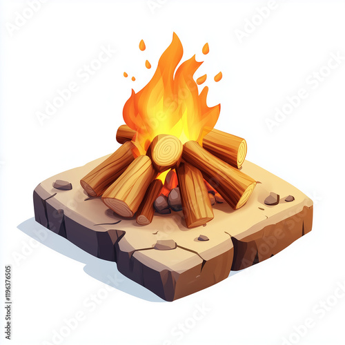Cartoon-Style Campfire with Stones – bonfire | Survival and Outdoor Icon