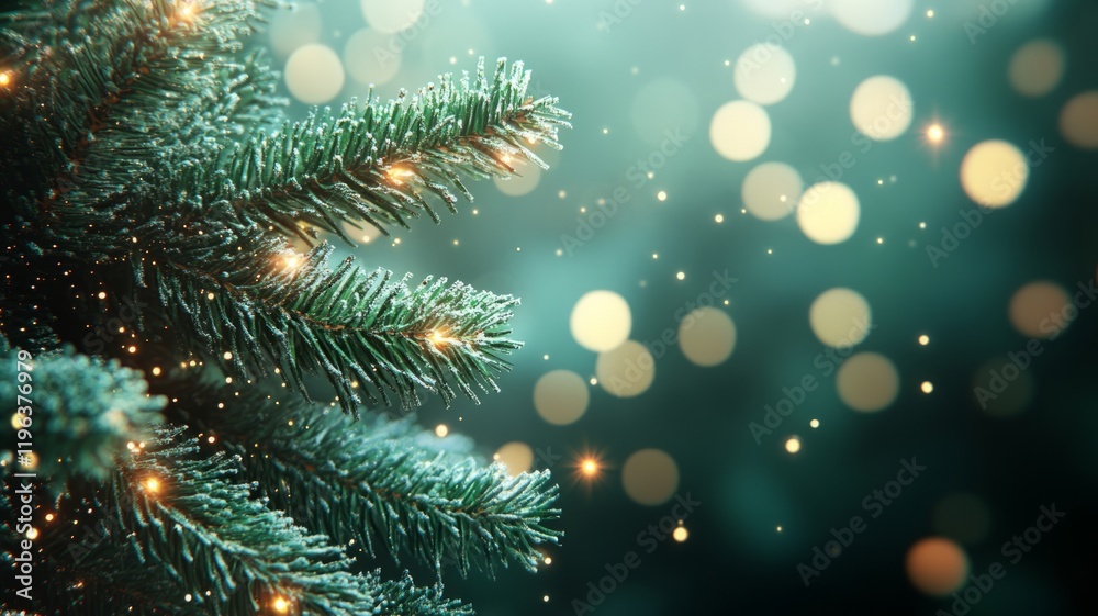 Sparkling Christmas Tree Branch with Festive Lights and Bokeh Sparkling Christmas Tree Branch with Festive Lights and Bokeh