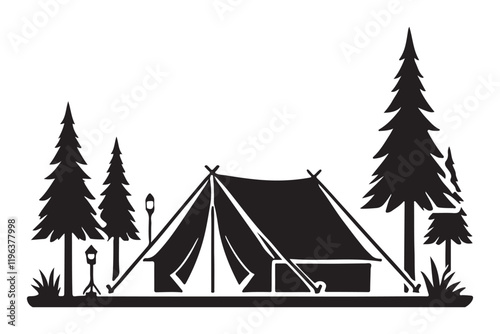 Tranquil Camping Silhouette in a Pine Forest