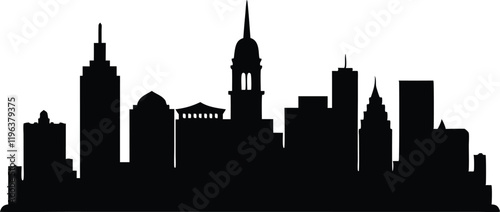 Boston City Skyline Silhouette Vector, City Buildings Silhouette Vector