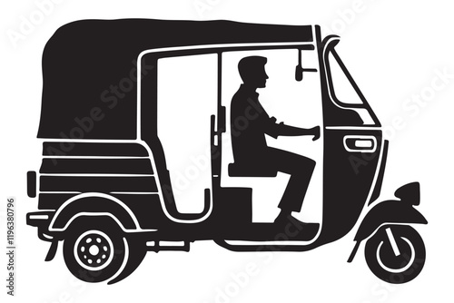 Auto Rickshaw Driver Silhouette Vector Illustration