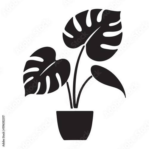 Elegant Monstera Plant Silhouette Illustration in a Pot