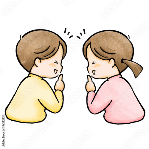 内緒話をして笑っている子供のイラスト