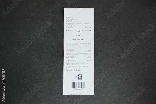 Malaysia, kuala Terengganu 15 January 2025 : receipts or bills of payment with a dark background. proof of purchase concept