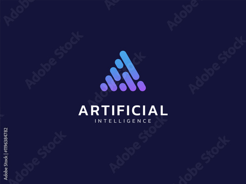 Artificial intelligence with Movement lines in Triangle shape technology Analysis logo vector design concept. AI technology logotype symbol for advance technology, ui, identity, new tech, automation.