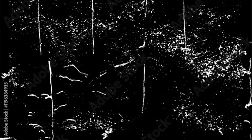Snow, stars, twinkling lights, rain drops on black background. Abstract vector noise. Small particles of debris and dust. Distressed uneven grunge texture overlay.