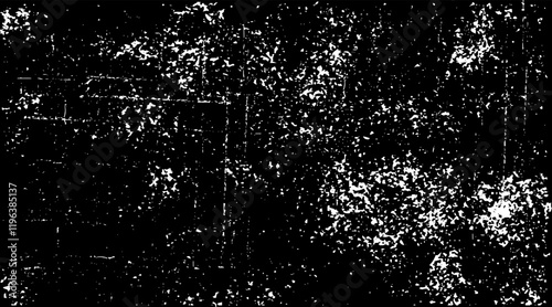 Snow, stars, twinkling lights, rain drops on black background. Abstract vector noise. Small particles of debris and dust. Distressed uneven grunge texture overlay.