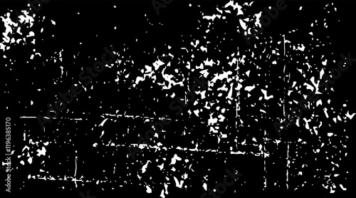 Snow, stars, twinkling lights, rain drops on black background. Abstract vector noise. Small particles of debris and dust. Distressed uneven grunge texture overlay.