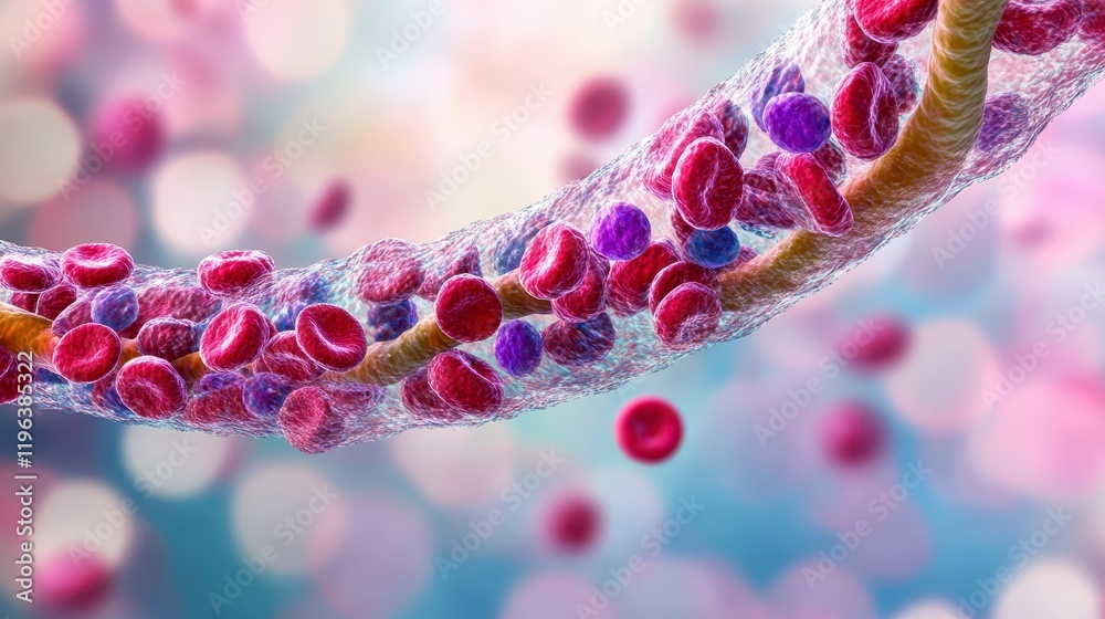 Microscopic View of Red Blood Cells and Platelets Flowing Through a Blood Vessel Microscopic View of Red Blood Cells and Platelets Flowing Through a Blood Vessel