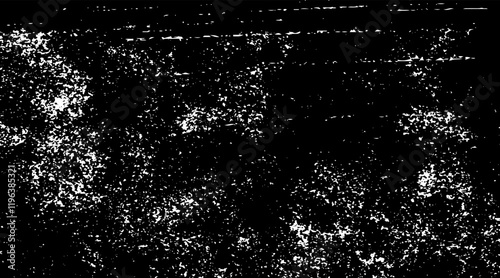 Snow, stars, twinkling lights, rain drops on black background. Abstract vector noise. Small particles of debris and dust. Distressed uneven grunge texture overlay.