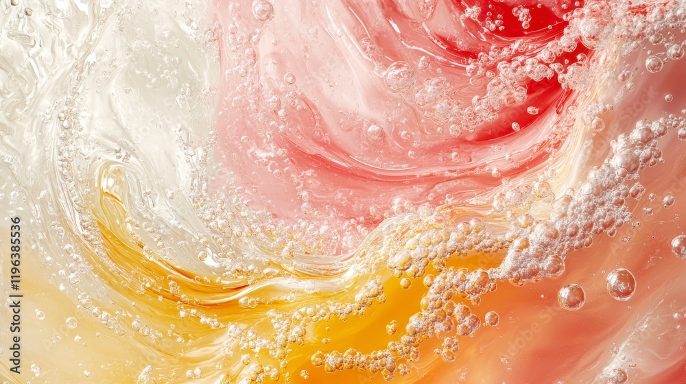 Fototapeta premium Abstract Swirling Liquid Texture Pink Gold and White Gel with Bubbles