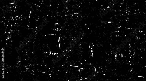 Snow, stars, twinkling lights, rain drops on black background. Abstract vector noise. Small particles of debris and dust. Distressed uneven grunge texture overlay.