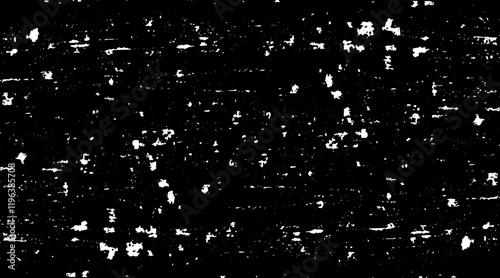 Snow, stars, twinkling lights, rain drops on black background. Abstract vector noise. Small particles of debris and dust. Distressed uneven grunge texture overlay.