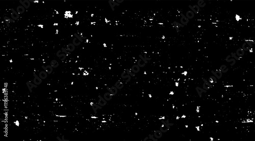 Snow, stars, twinkling lights, rain drops on black background. Abstract vector noise. Small particles of debris and dust. Distressed uneven grunge texture overlay.