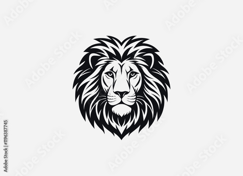 Download a high-quality lion front face vector in clean black color. This minimalist design features sharp lines and striking details, perfect for graphic projects, logos, and more.