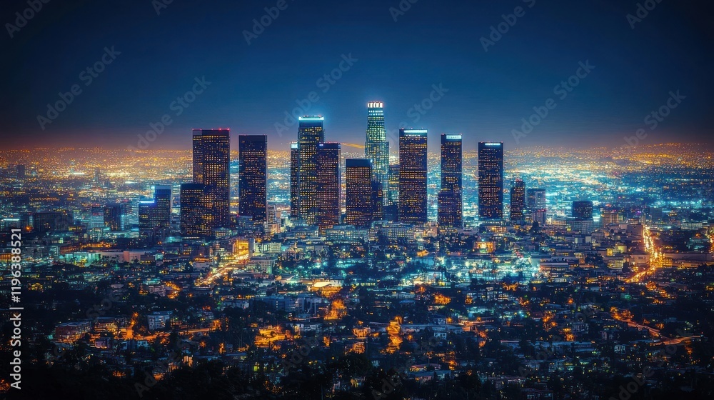 Obraz premium Night Lights of Los Angeles: A Dazzling Cityscape