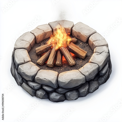 Cartoon-Style Campfire with Stones – bonfire | Survival and Outdoor Icon