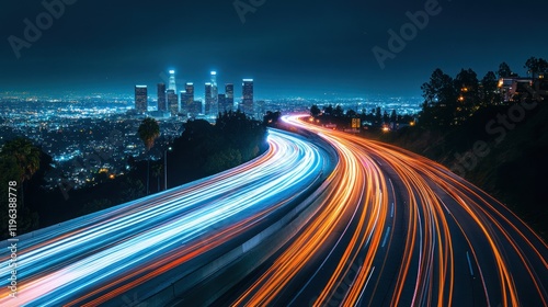 Night Lights: Los Angeles Skyline and Freeway at Night photo