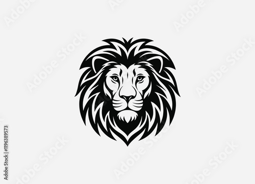 Download a high-quality lion front face vector in clean black color. This minimalist design features sharp lines and striking details, perfect for graphic projects, logos, and more.