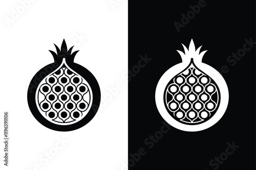 Pomegranate Vector Silhouette. Editable Stroke Designs