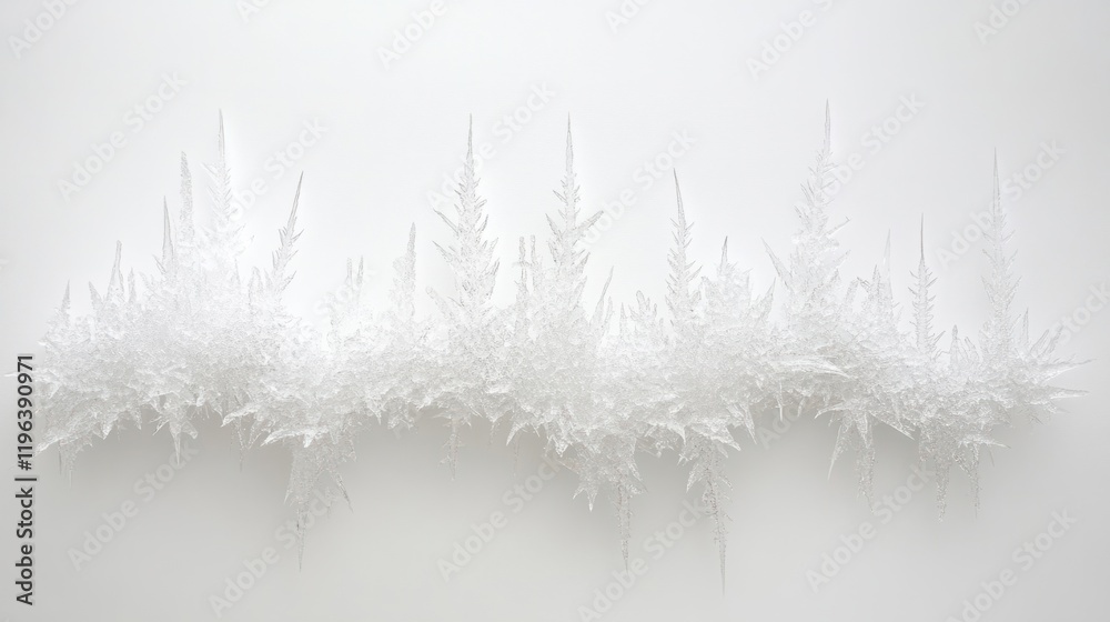 Icicles with sharp, pointed tips and intricate frost details, neatly arranged on a white surface Icicles with sharp, pointed tips and intricate frost details, neatly arranged on a white surface