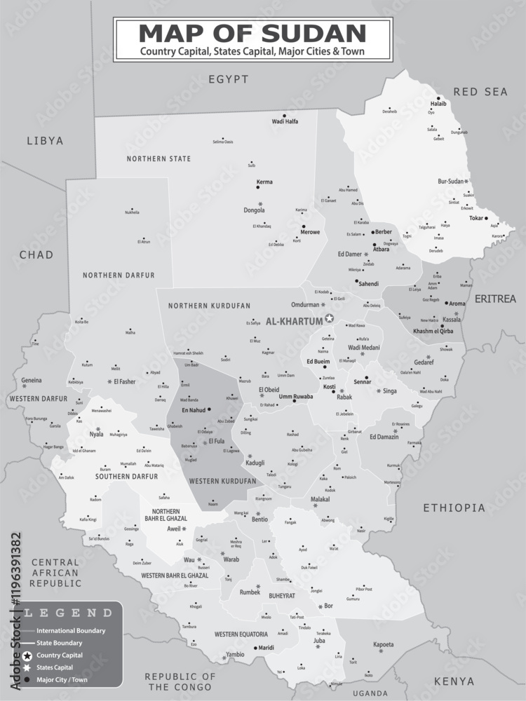 Obraz premium African Countries Geography Political map. Political map of country with capital, province or state capital, major cities and town.