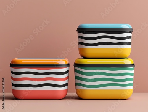 Sustainable and recyclable lunchbox design, vibrant urban textures photo