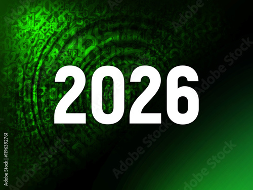 white two thousand twenty-six on blur numbers green arranged overlapping each other on blur circle green and black background, banner, template, number, background, web, object, green,  copy space
