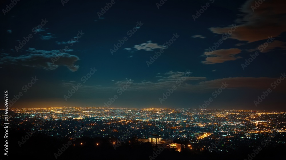 Fototapeta premium Night Cityscape: A Panoramic View of Illuminating City at Night