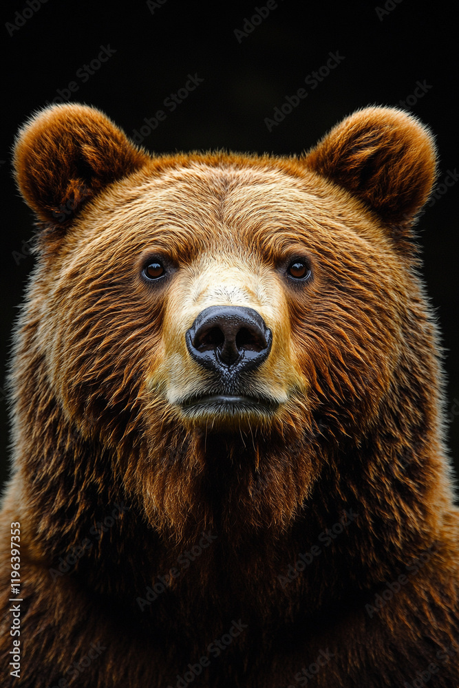 Fototapeta premium Majestic Brown Bear Close Up Portrait Against Dark Background