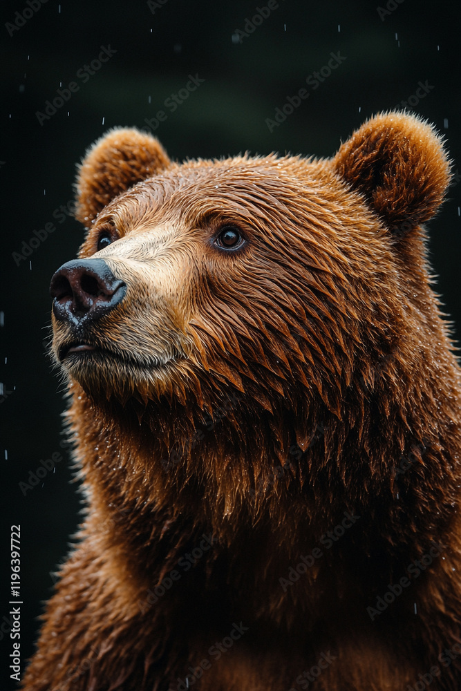 Obraz premium Grizzly Bear Portrait In The Rain