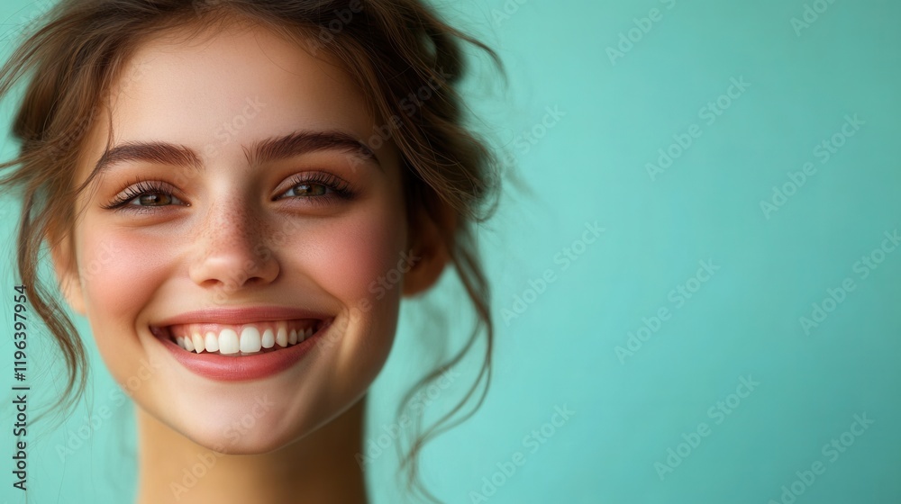Brightly smiling individual against a vibrant green backdrop, ample central space for text, engaging and inviting atmosphere. Brightly smiling individual against a vibrant green backdrop, ample central space for text, engaging and inviting atmosphere.