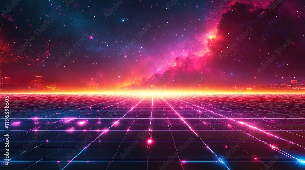 Neon lights and grids on a retro-futuristic cyberpunk sci-fi background Neon lights and grids on a retro-futuristic cyberpunk sci-fi background