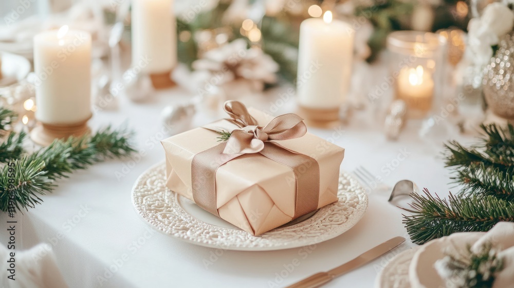 Elegant Christmas Table Setting with Gift Elegant Christmas Table Setting with Gift