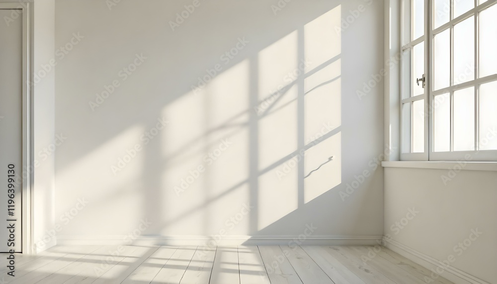 Empty room with large windows casting shadows on the wooden floor Empty room with large windows casting shadows on the wooden floor