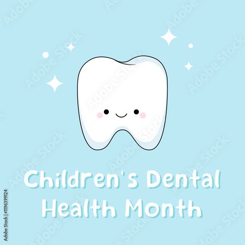 Children's Dental Health Month. Charming cute tooth with kawaii emotions. a banner or poster for pediatric dentistry