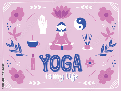 Cartoon illustrations vector yoga woman meditation