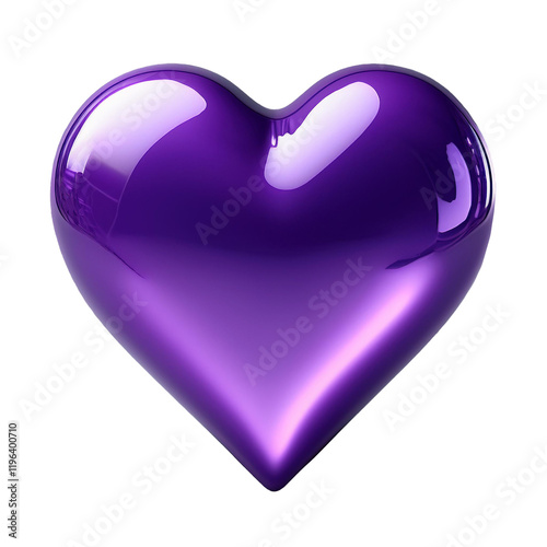 reflective glossy violet heart isolated on transparent background, png