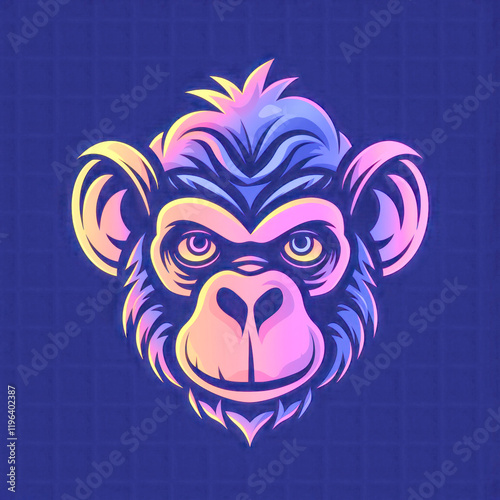 Vibrant Neon-Colored Monkey Logo Design on a Dark Background photo