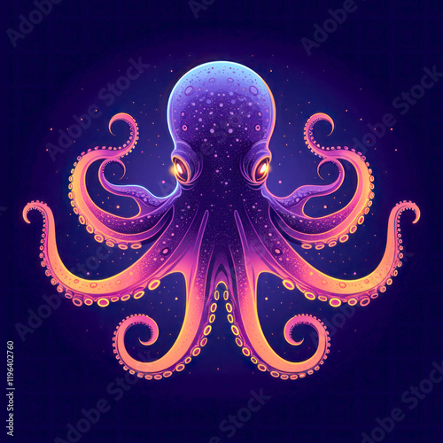 Vibrant Illustrated Octopus Logo Design on a Dark Background photo