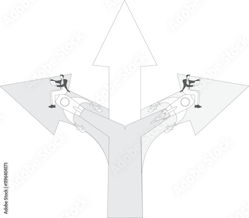 Change career path in a different direction, courage to see opportunities, leadership to choose a path to success, change business strategy, businessman riding the rocket changed its flight direction