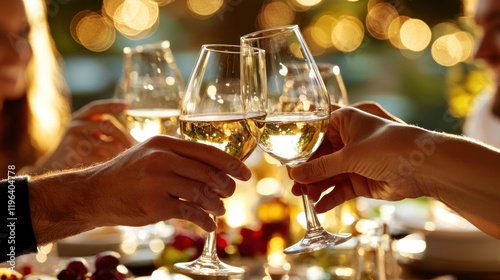 A mother and her adult children toasting with wine glasses during a Mother's Day meal.
