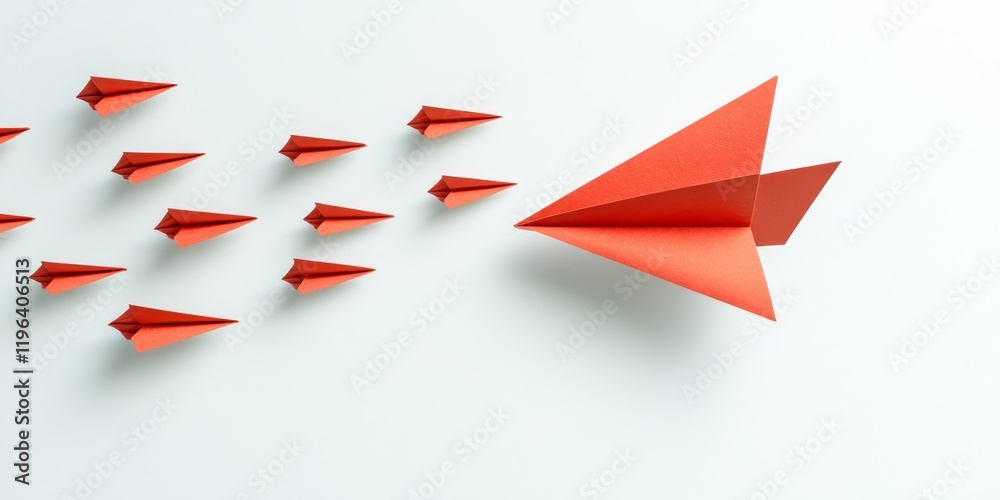 Red paper plane and business strategy on white background, Business success, innovation and solution concept, copy space, Generative AI Red paper plane and business strategy on white background, Business success, innovation and solution concept, copy space, Generative AI