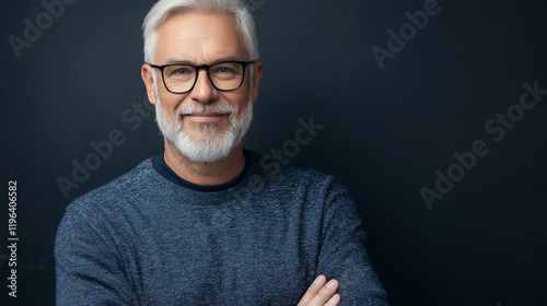 Senior executive with glasses against dark background. Ideal for corporate leadership, professional expertise, and business wisdom.
