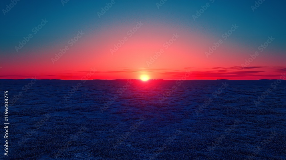 Bright sunset or sunrise over the sea. Minimalist surreal landscape concept background poster. Boho style horizontal banner. Digital illustration, photo style. AI artwork. Bright sunset or sunrise over the sea. Minimalist surreal landscape concept background poster. Boho style horizontal banner. Digital illustration, photo style. AI artwork.
