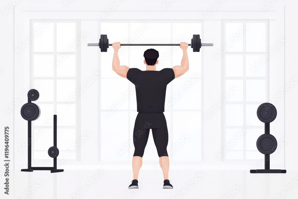 Fototapeta premium Strong Man Lifting Barbell in Modern Gym Setting with Equipment