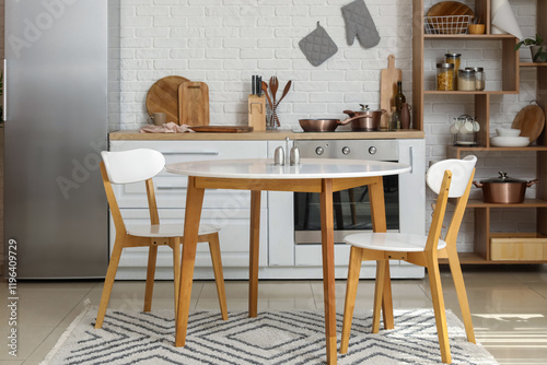 Interior of light kitchen w...