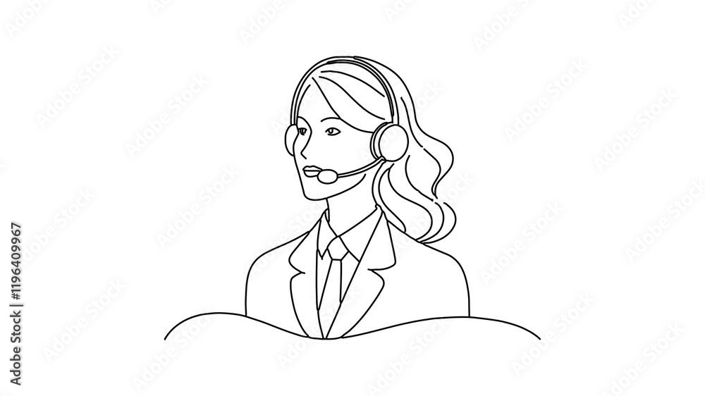 Female call center agent with headset during call Continuous line draw Full length single line animation Female call center agent with headset during call Continuous line draw Full length single line animation