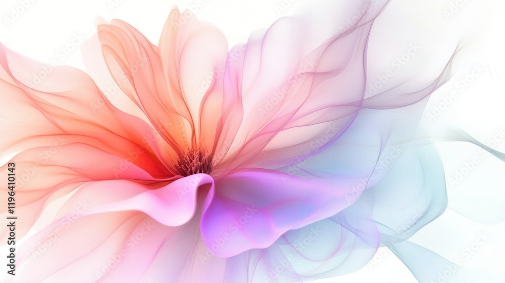 Obraz premium A soft abstract flower with blurred edges and pastel hues, creating a dreamy effect, isolated on white
