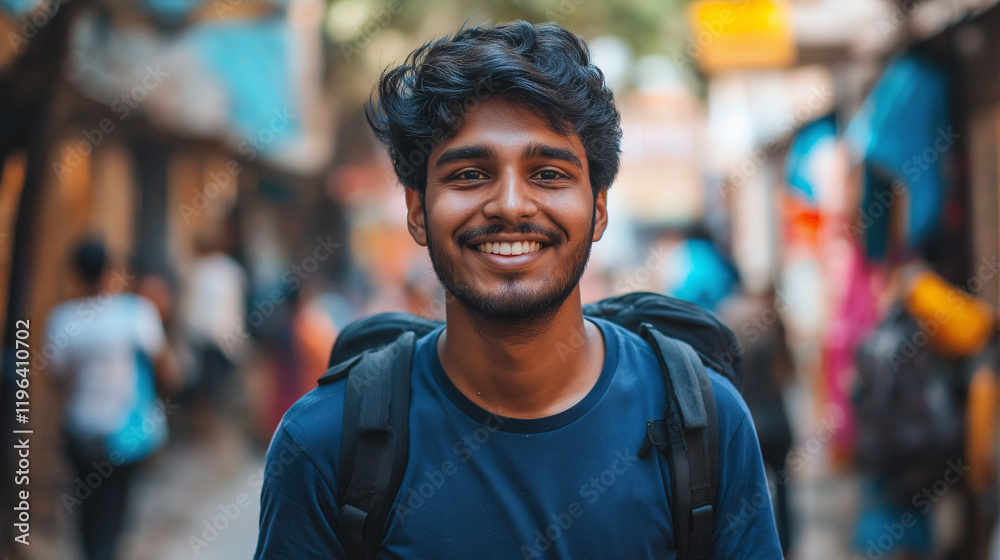 Indian student with backpack in urban setting. Ideal for education diversity, campus life, and student success stories. Indian student with backpack in urban setting. Ideal for education diversity, campus life, and student success stories.